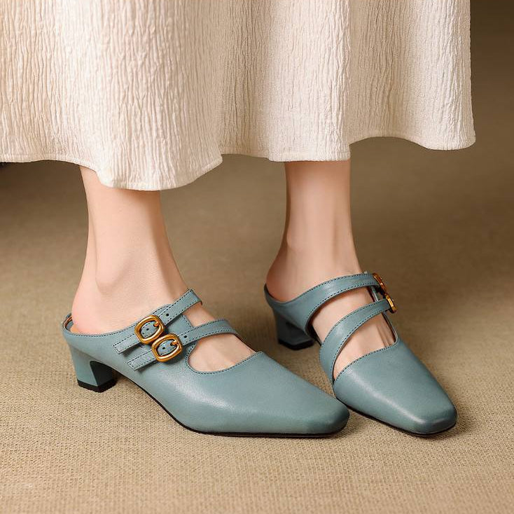 Damskie klapki z kwadratowym noskiem i dwoma paskami-Footwear for women-Olave