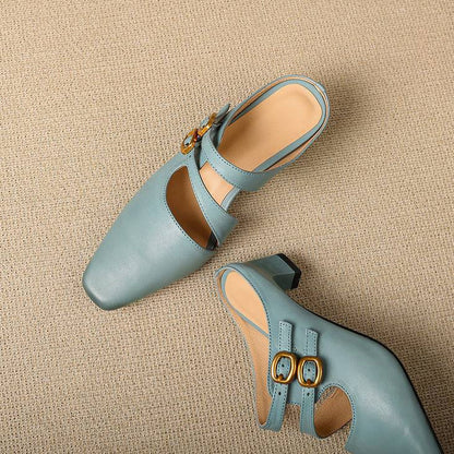 Damskie klapki z kwadratowym noskiem i dwoma paskami-Footwear for women-Olave