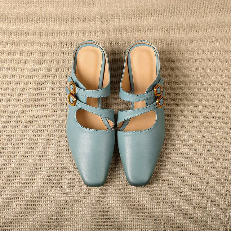 Damskie klapki z kwadratowym noskiem i dwoma paskami-Footwear for women-Olave