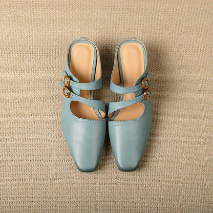 Damskie klapki z kwadratowym noskiem i dwoma paskami-Footwear for women-Olave