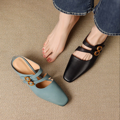 Damskie klapki z kwadratowym noskiem i dwoma paskami-Footwear for women-Olave