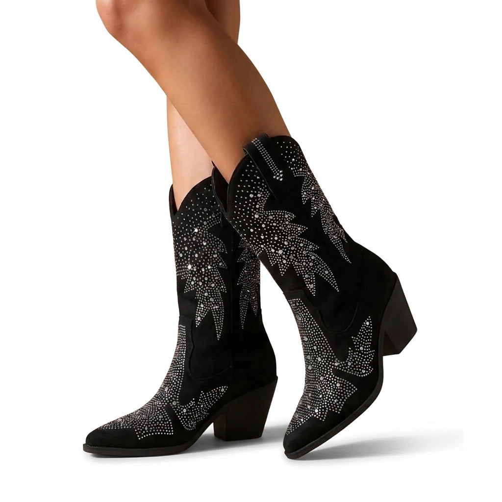 Damskie kowbojki zdobione cyrkoniami-Footwear for women-Olave