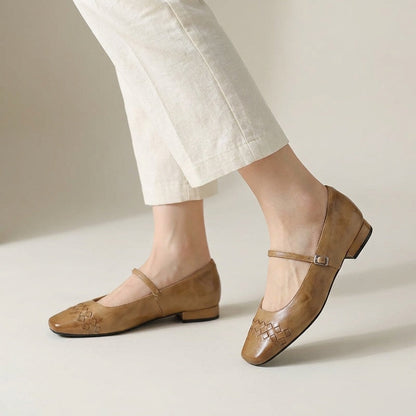 Damskie plecione baleriny Mary Jane z kwadratowym noskiem-Footwear for women-Olave