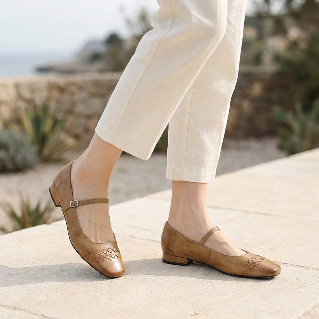 Damskie plecione baleriny Mary Jane z kwadratowym noskiem-Footwear for women-Olave