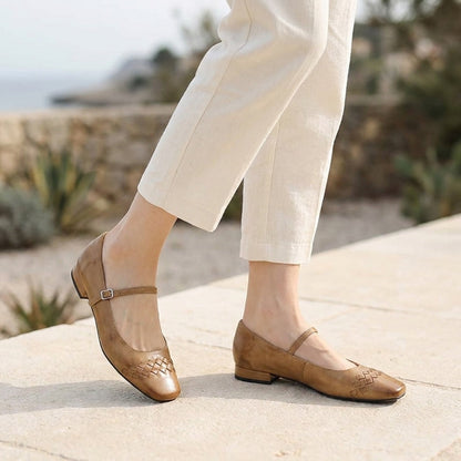 Damskie plecione baleriny Mary Jane z kwadratowym noskiem-Footwear for women-Olave
