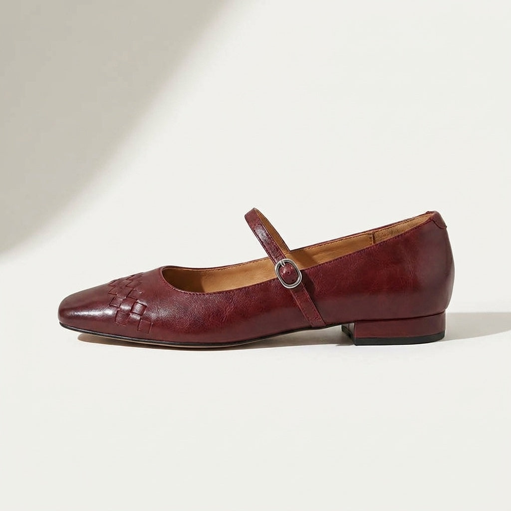 Damskie plecione baleriny Mary Jane z kwadratowym noskiem-Footwear for women-Olave