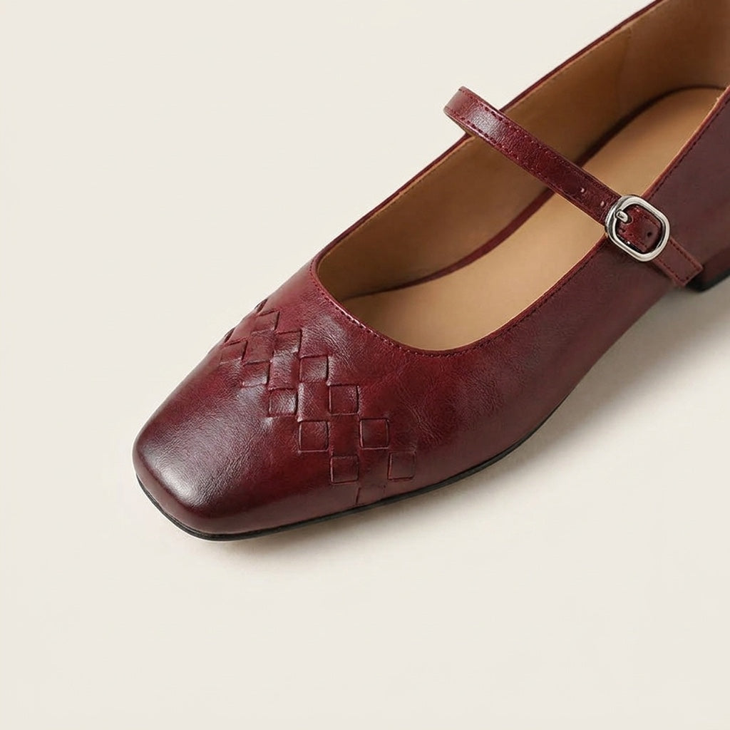 Damskie plecione baleriny Mary Jane z kwadratowym noskiem-Footwear for women-Olave