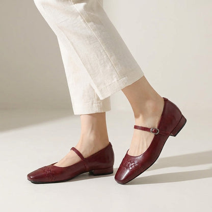 Damskie plecione baleriny Mary Jane z kwadratowym noskiem-Footwear for women-Olave