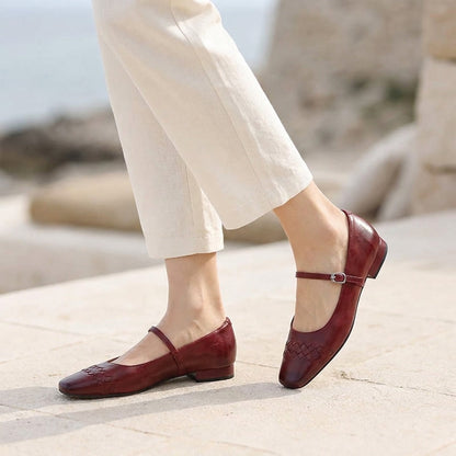 Damskie plecione baleriny Mary Jane z kwadratowym noskiem-Footwear for women-Olave