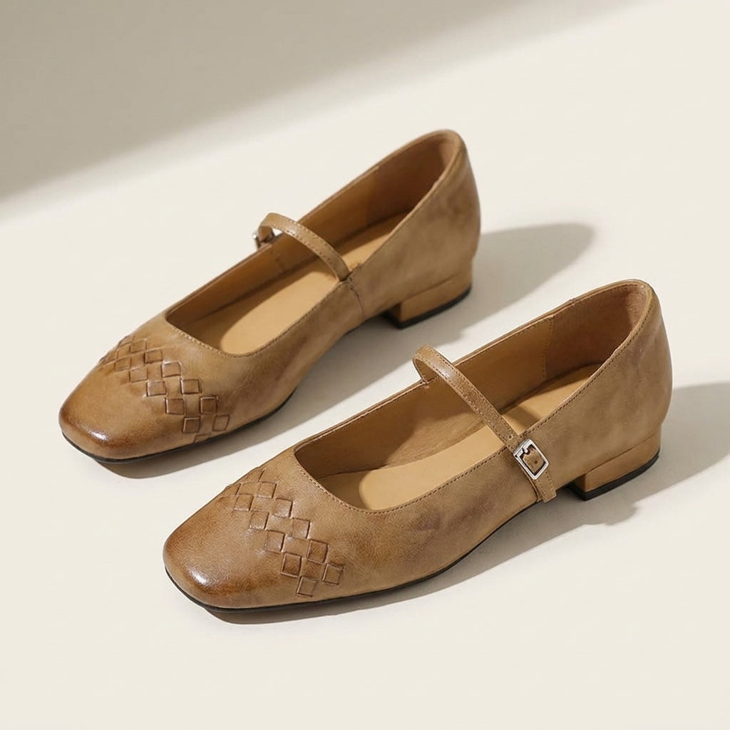 Damskie plecione baleriny Mary Jane z kwadratowym noskiem-Footwear for women-Olave