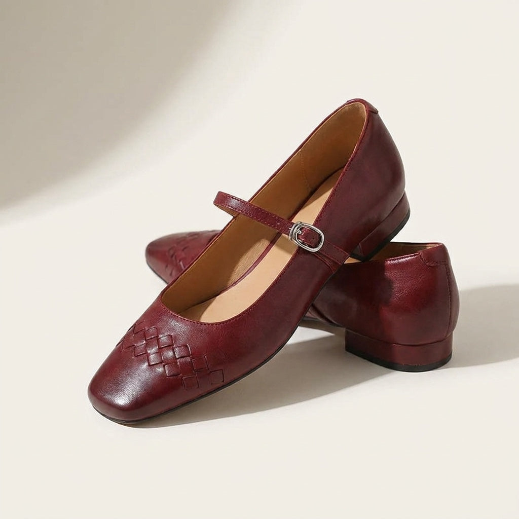 Damskie plecione baleriny Mary Jane z kwadratowym noskiem-Footwear for women-Olave