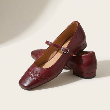 Damskie plecione baleriny Mary Jane z kwadratowym noskiem-Footwear for women-Olave