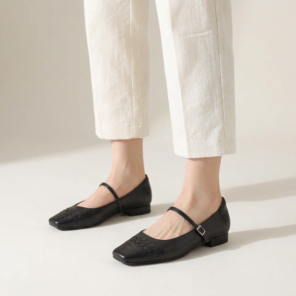 Damskie plecione baleriny Mary Jane z kwadratowym noskiem-Footwear for women-Olave