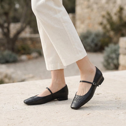 Damskie plecione baleriny Mary Jane z kwadratowym noskiem-Footwear for women-Olave