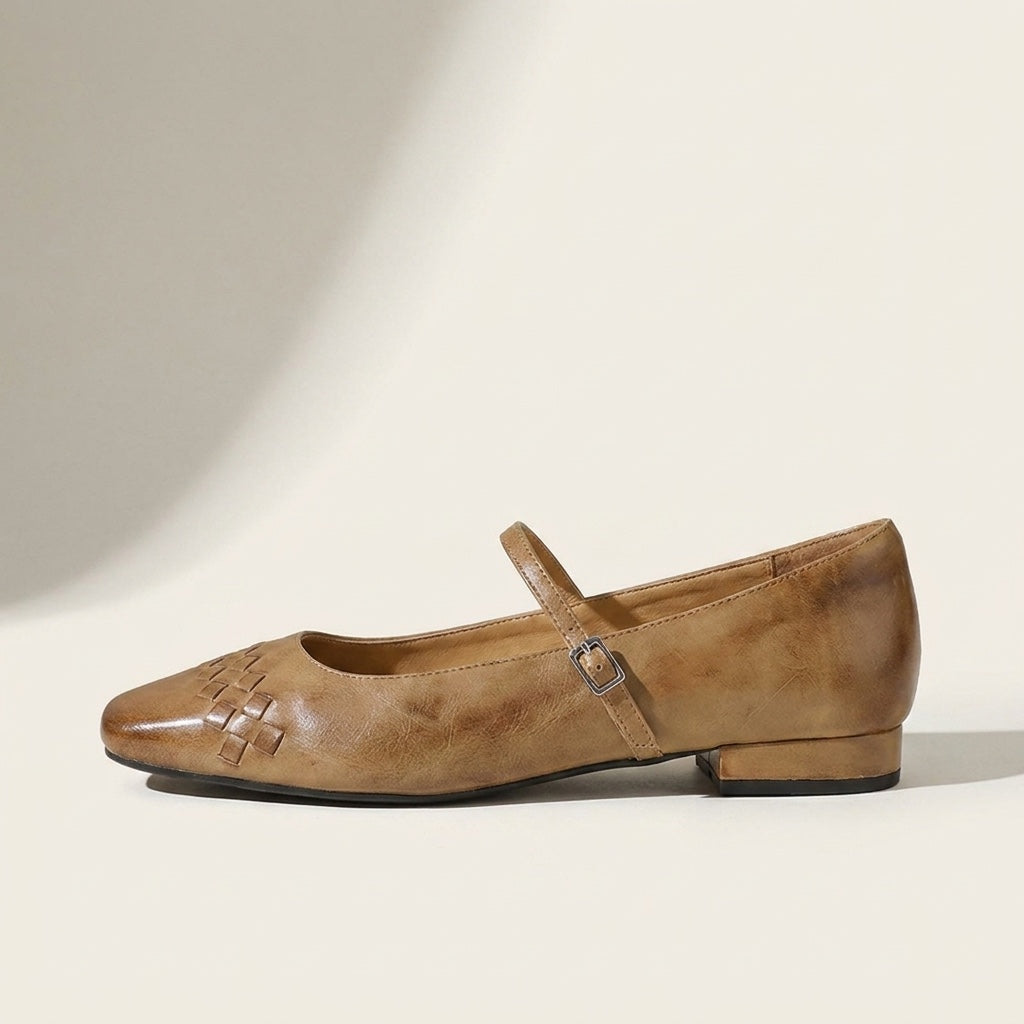Damskie plecione baleriny Mary Jane z kwadratowym noskiem-Footwear for women-Olave