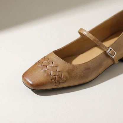 Damskie plecione baleriny Mary Jane z kwadratowym noskiem-Footwear for women-Olave