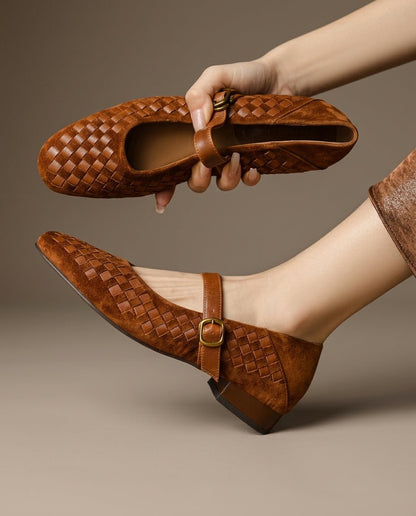 Damskie plecione baleriny typu Mary Jane z klamrą-Footwear for women-Olave