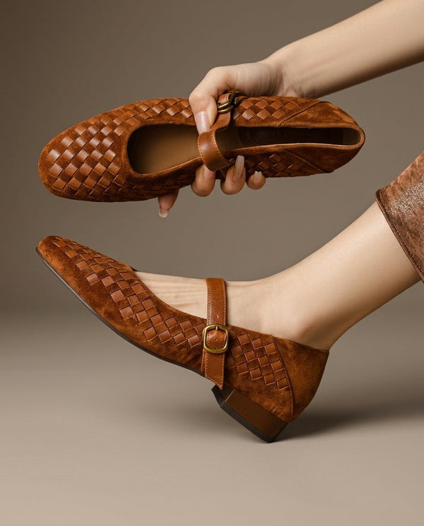 Damskie plecione baleriny typu Mary Jane z klamrą-Footwear for women-Olave