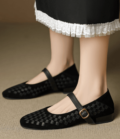 Damskie plecione baleriny typu Mary Jane z klamrą-Footwear for women-Olave