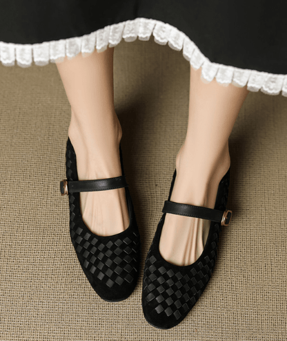 Damskie plecione baleriny typu Mary Jane z klamrą-Footwear for women-Olave