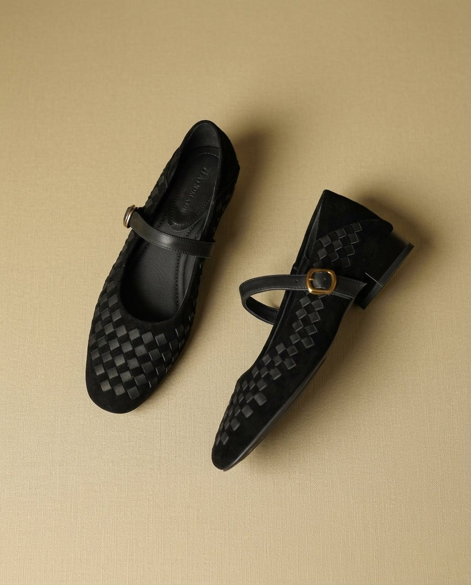 Damskie plecione baleriny typu Mary Jane z klamrą-Footwear for women-Olave