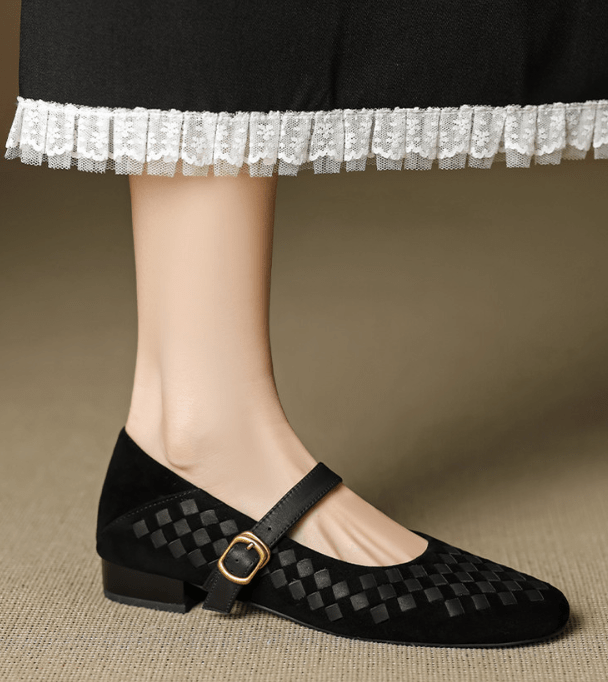 Damskie plecione baleriny typu Mary Jane z klamrą-Footwear for women-Olave