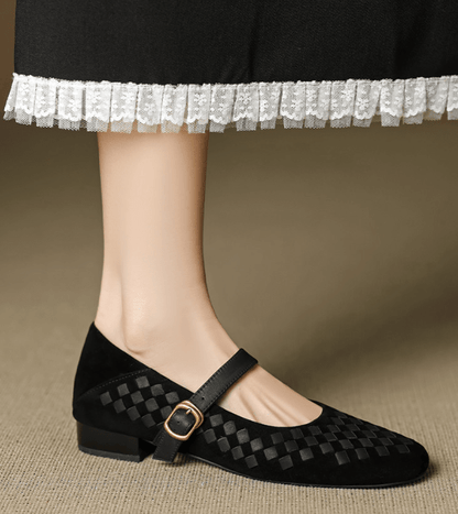 Damskie plecione baleriny typu Mary Jane z klamrą-Footwear for women-Olave