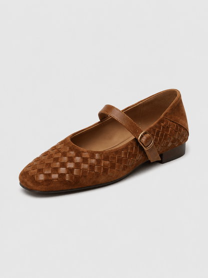 Damskie plecione baleriny typu Mary Jane z klamrą-Footwear for women-Olave