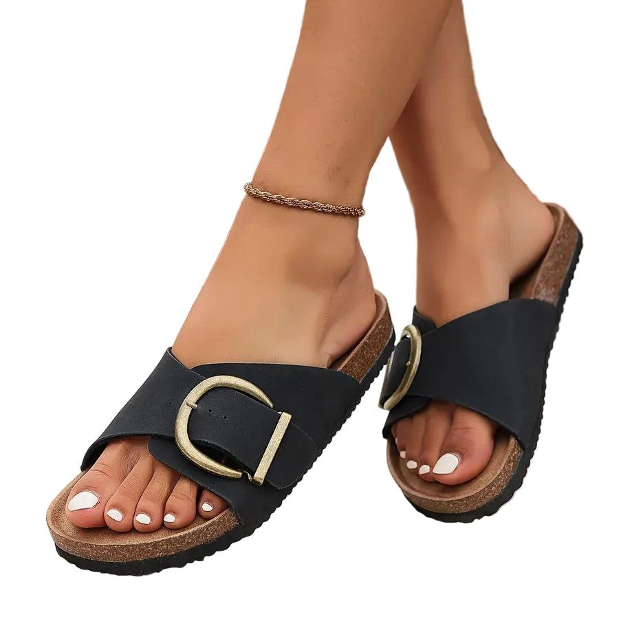 Damskie sandały z odkrytymi palcami i paskiem z klamrą-Footwear for women-Olave