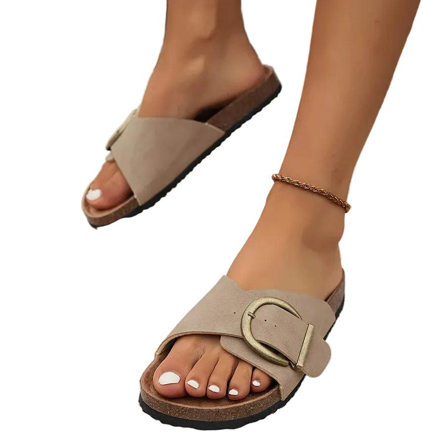 Damskie sandały z odkrytymi palcami i paskiem z klamrą-Footwear for women-Olave