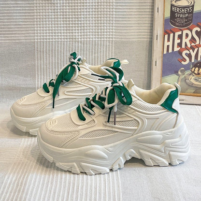 Damskie sneakersy na masywnej platformie z panelami z siateczki-Footwear for women-Olave