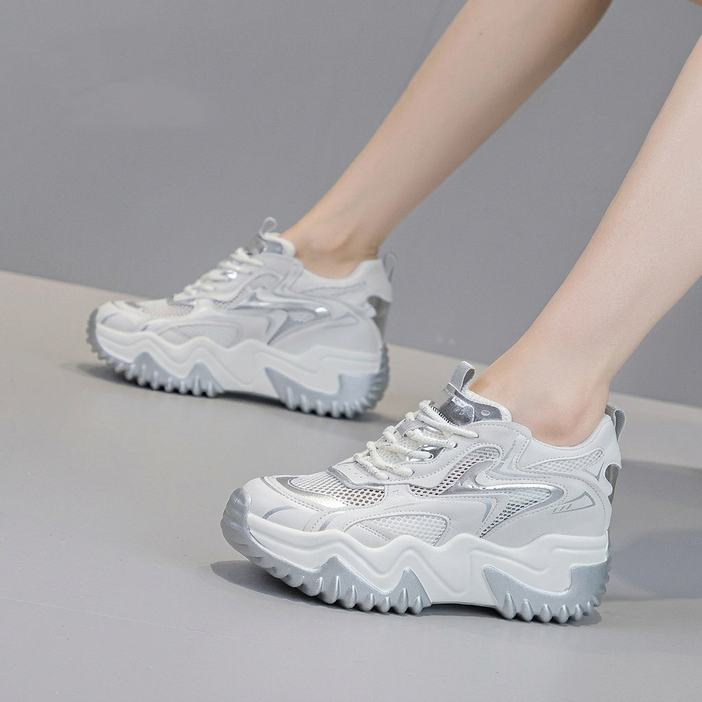 Damskie sneakersy na masywnej podeszwie z siateczką-Footwear for women-Olave