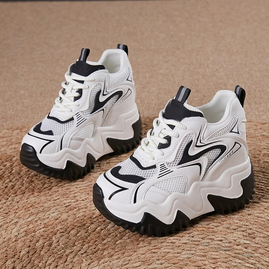 Damskie sneakersy na masywnej podeszwie z siateczką-Footwear for women-Olave