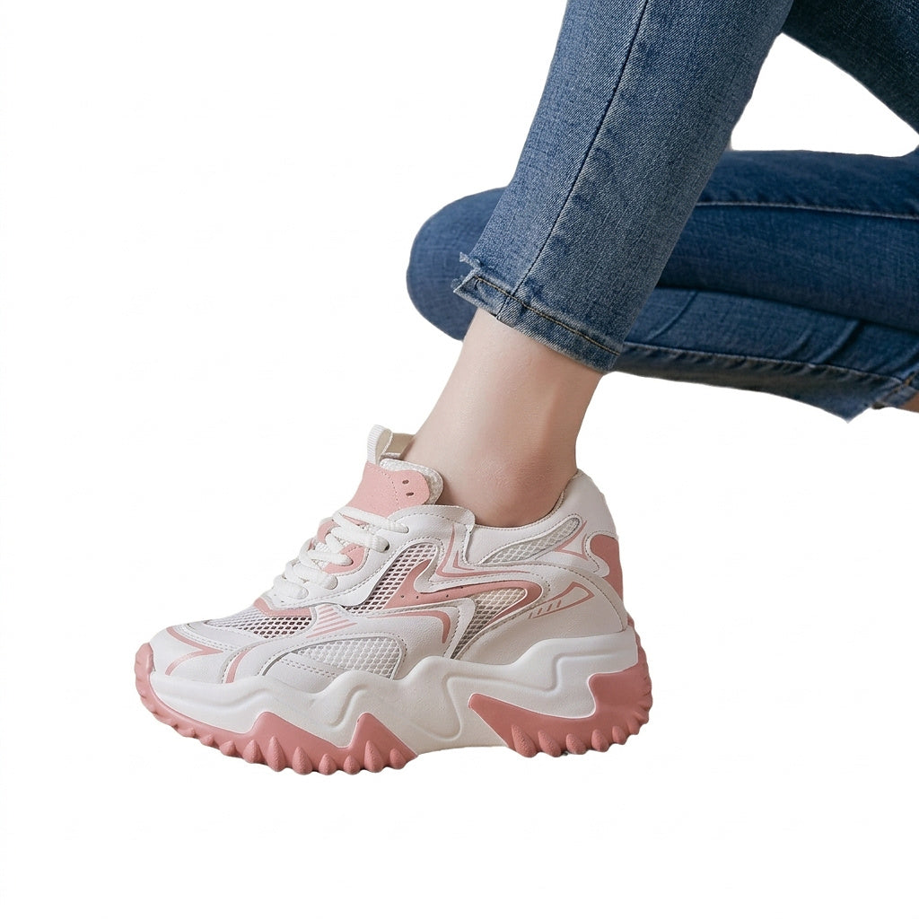 Damskie sneakersy na masywnej podeszwie z siateczką-Footwear for women-Olave