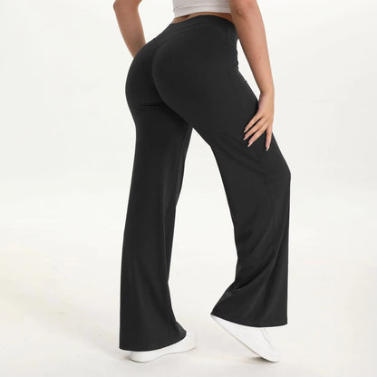 Damskie spodnie do jogi z wysokim stanem i szerokimi nogawkami-Pants for Women-Olave