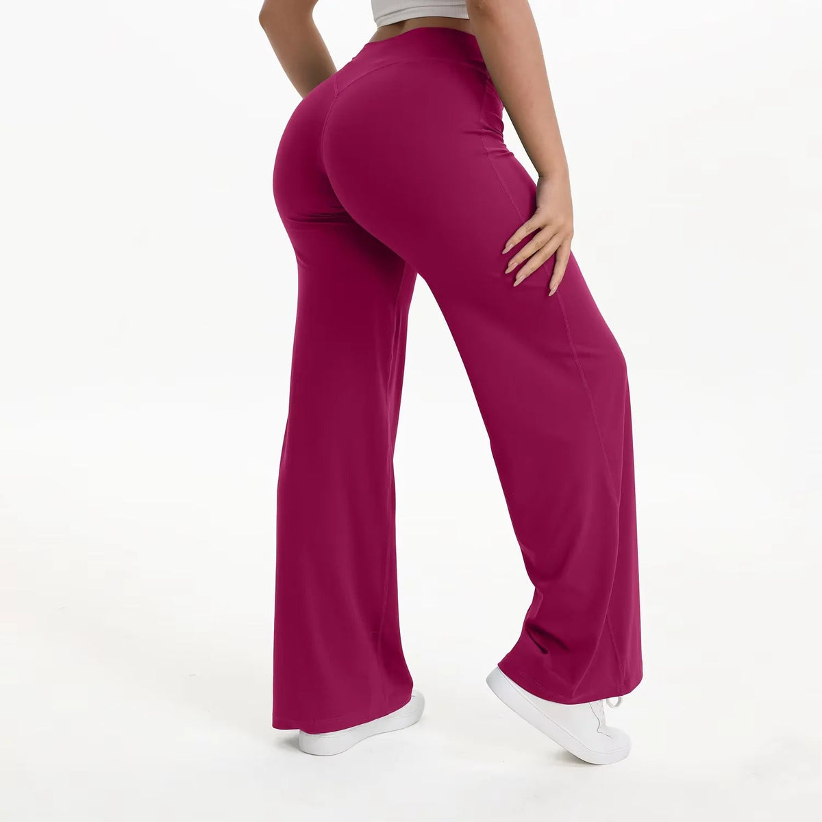 Damskie spodnie do jogi z wysokim stanem i szerokimi nogawkami-Pants for Women-Olave
