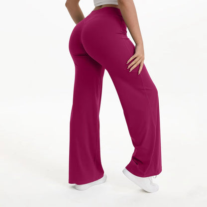 Damskie spodnie do jogi z wysokim stanem i szerokimi nogawkami-Pants for Women-Olave