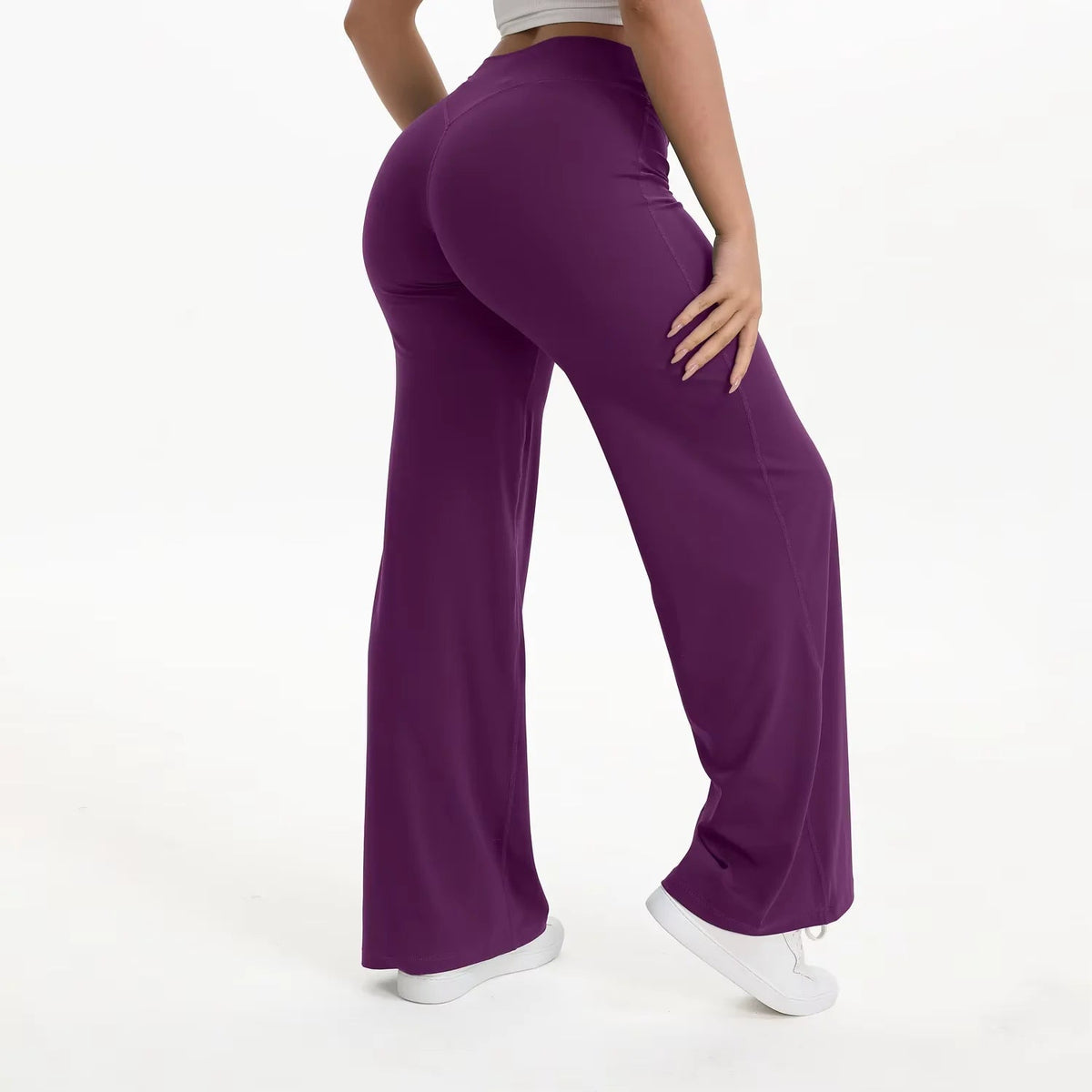 Damskie spodnie do jogi z wysokim stanem i szerokimi nogawkami-Pants for Women-Olave