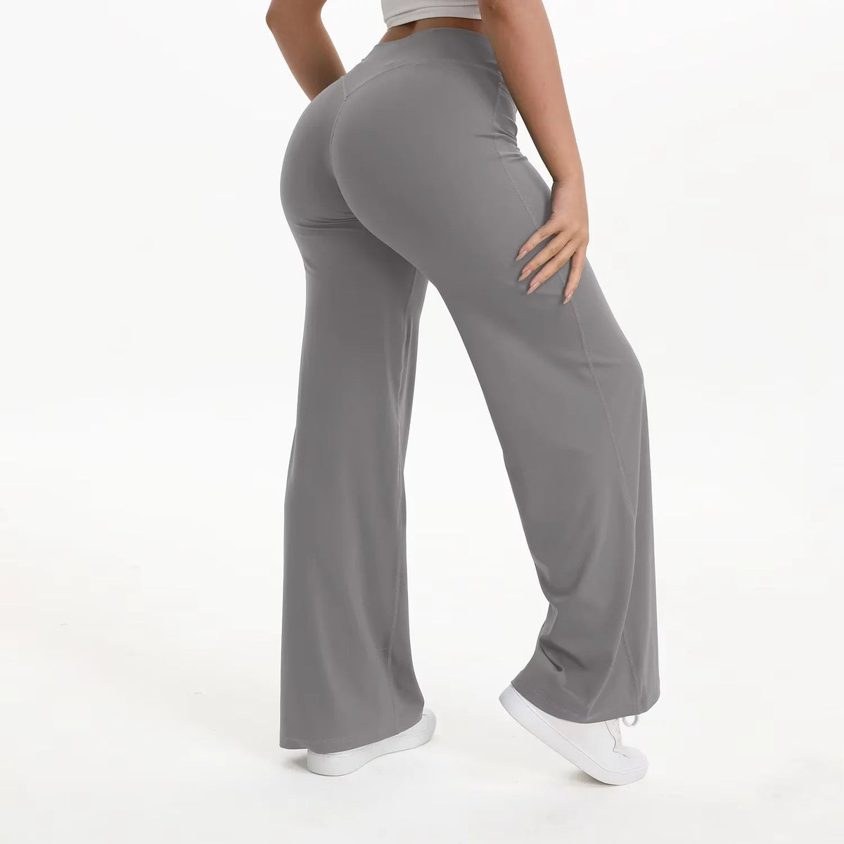 Damskie spodnie do jogi z wysokim stanem i szerokimi nogawkami-Pants for Women-Olave