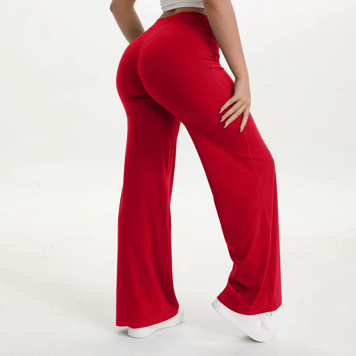 Damskie spodnie do jogi z wysokim stanem i szerokimi nogawkami-Pants for Women-Olave
