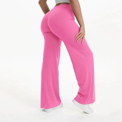 Damskie spodnie do jogi z wysokim stanem i szerokimi nogawkami-Pants for Women-Olave