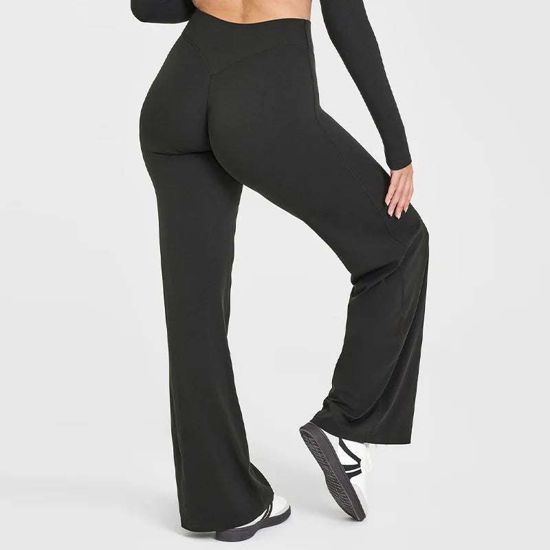 Damskie spodnie do jogi z wysokim stanem i szerokimi nogawkami-Pants for Women-Olave