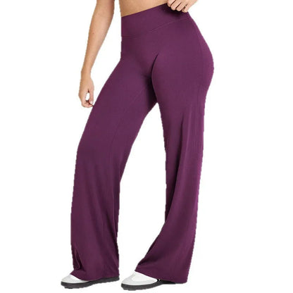 Damskie spodnie do jogi z wysokim stanem i szerokimi nogawkami-Pants for Women-Olave