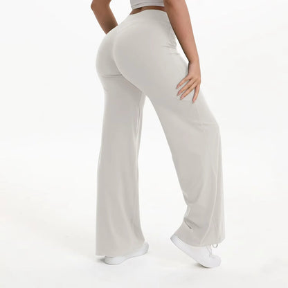 Damskie spodnie do jogi z wysokim stanem i szerokimi nogawkami-Pants for Women-Olave