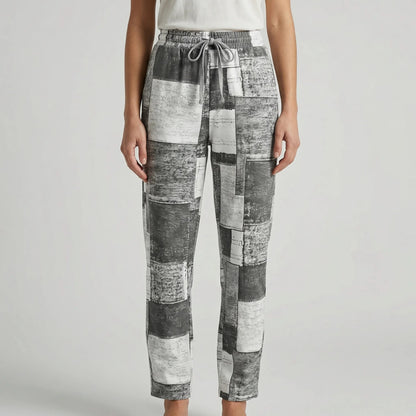 Damskie spodnie jeansowe z prostymi nogawkami i wzorem patchwork-Pants for Women-Olave