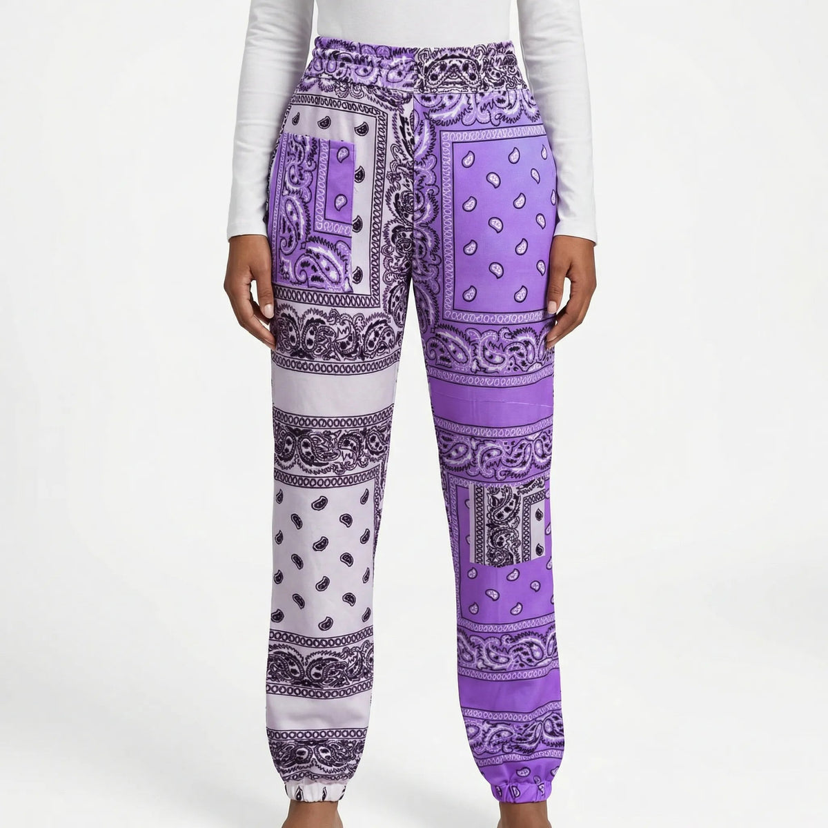 Damskie spodnie joggery we wzór paisley-Pants for Women-Olave