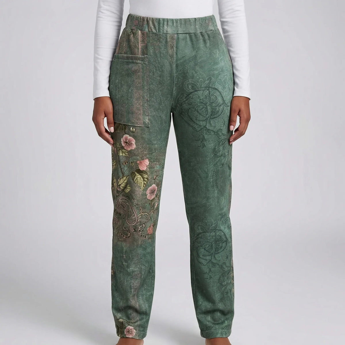 Damskie spodnie joggery we wzór paisley-Pants for Women-Olave