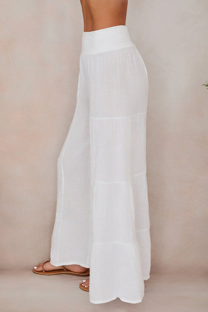 Damskie spodnie palazzo z szerokimi nogawkami i falbanami-Pants for Women-Olave