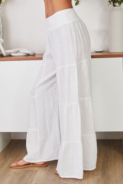 Damskie spodnie palazzo z szerokimi nogawkami i falbanami-Pants for Women-Olave