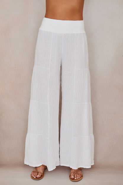 Damskie spodnie palazzo z szerokimi nogawkami i falbanami-Pants for Women-Olave